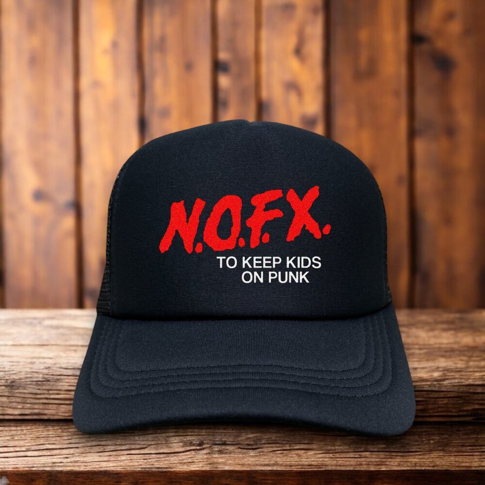 NOFX To Keep Kids On Punk Unisex Trucker Hat Black Snapback Heavy Metal Cap - Picture 1 of 4
